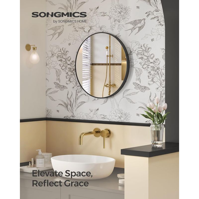 Casa si Gradina - Mobilier - Mobilier baie - Oglinzi baie - Oglinda de perete SONGMICS, oglinda rotunda, oglinda de baie, diametru 61 cm, cadru metalic - Infinity.ro
