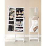 Ingrijire personala si Cosmetice - Machiaj - Oglinzi cosmetice - Oglinda de podea cu suport, design fara rama, cu spatiu de depozitare, 41x37x152cm, alb - Infinity.ro