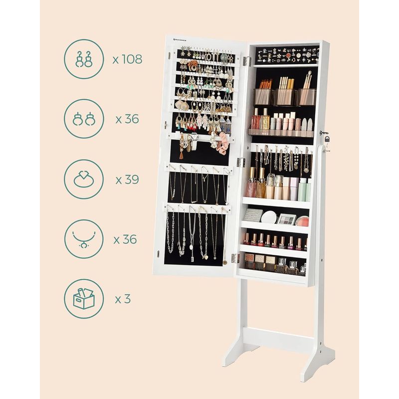 Ingrijire personala si Cosmetice - Machiaj - Oglinzi cosmetice - Oglinda de podea cu suport, design fara rama, cu spatiu de depozitare, 41x37x152cm, alb - Infinity.ro