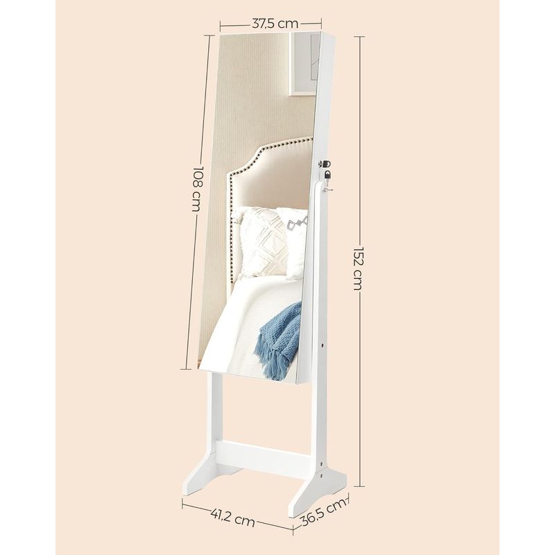 Ingrijire personala si Cosmetice - Machiaj - Oglinzi cosmetice - Oglinda de podea cu suport, design fara rama, cu spatiu de depozitare, 41x37x152cm, alb - Infinity.ro