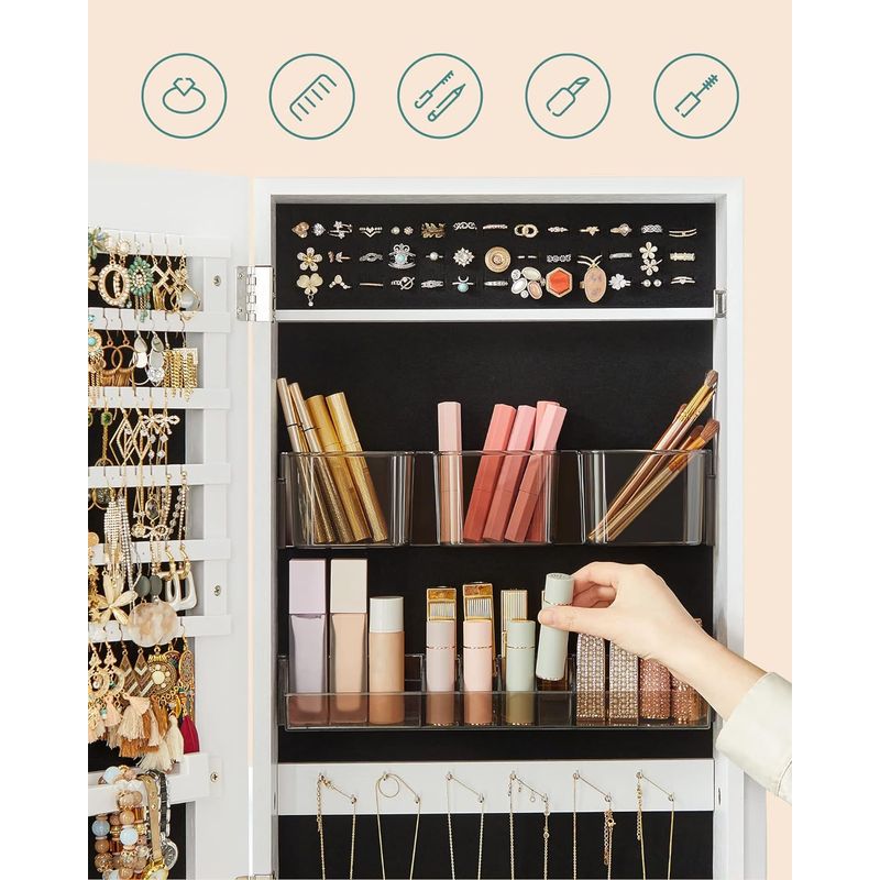 Ingrijire personala si Cosmetice - Machiaj - Oglinzi cosmetice - Oglinda de podea cu suport, design fara rama, cu spatiu de depozitare, 41x37x152cm, alb - Infinity.ro