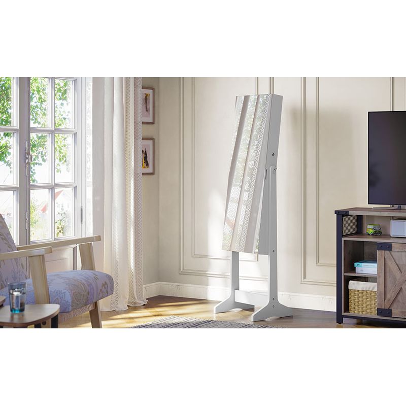 Ingrijire personala si Cosmetice - Machiaj - Oglinzi cosmetice - Oglinda de podea cu suport, design fara rama, cu spatiu de depozitare, 41x37x152cm, alb - Infinity.ro