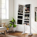 Ingrijire personala si Cosmetice - Machiaj - Oglinzi cosmetice - Oglinda de podea cu suport, design fara rama, cu spatiu de depozitare, 41x37x152cm, alb - Infinity.ro