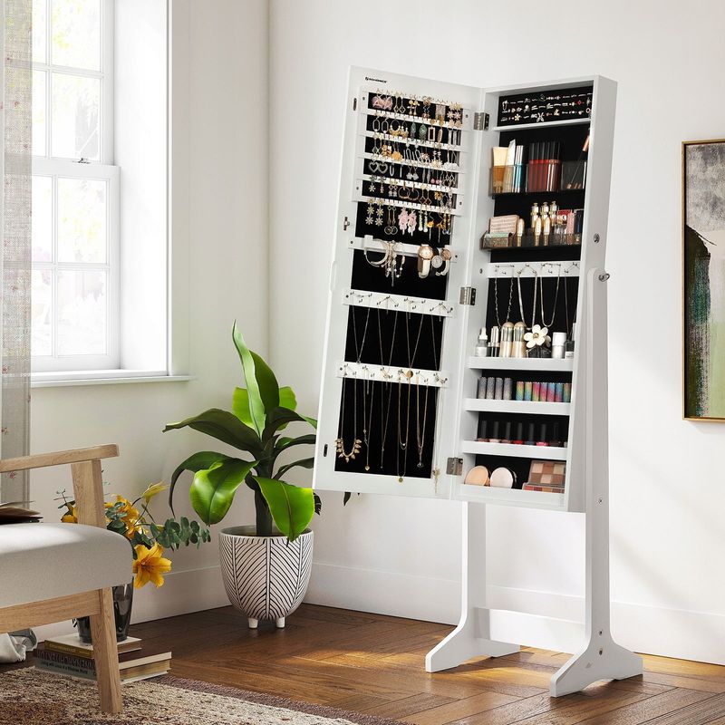 Ingrijire personala si Cosmetice - Machiaj - Oglinzi cosmetice - Oglinda de podea cu suport, design fara rama, cu spatiu de depozitare, 41x37x152cm, alb - Infinity.ro