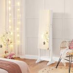 Ingrijire personala si Cosmetice - Machiaj - Oglinzi cosmetice - Oglinda de podea cu suport, design fara rama, cu spatiu de depozitare, 41x37x152cm, alb - Infinity.ro