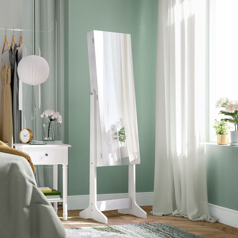 Ingrijire personala si Cosmetice - Machiaj - Oglinzi cosmetice - Oglinda de podea cu suport, design fara rama, cu spatiu de depozitare, 41x37x152cm, alb - Infinity.ro