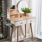 Casa si Gradina - Mobilier - Comode si corpuri - Masute de toaleta - Masa de toaleta si machiaj Ravena, alb fag, cu 2 sertare, oglinda, 80x40x122 cm - Infinity.ro