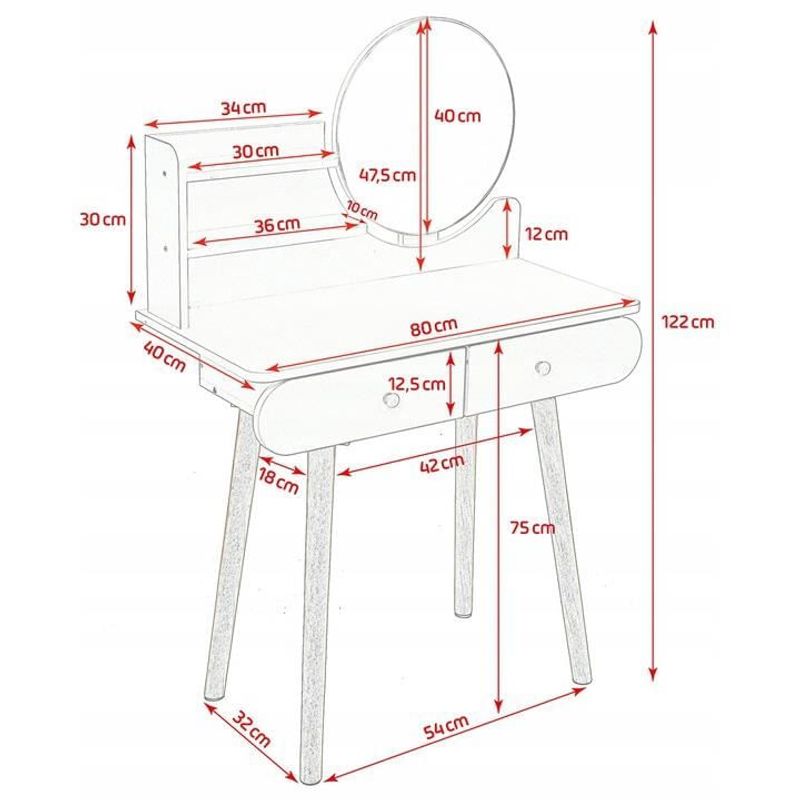 Casa si Gradina - Mobilier - Comode si corpuri - Masute de toaleta - Masa de toaleta si machiaj Ravena, alb fag, cu 2 sertare, oglinda, 80x40x122 cm - Infinity.ro