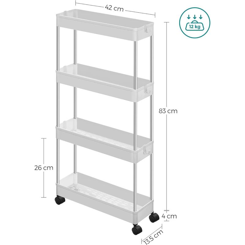 Casa si Gradina - Mobilier - Mobilier baie - Corpuri baie - Carucior de depozitare pe roti, pentru bucatarie sau baie, din plastic, cu 4 nivele, 40x13x88cm, alb - Infinity.ro