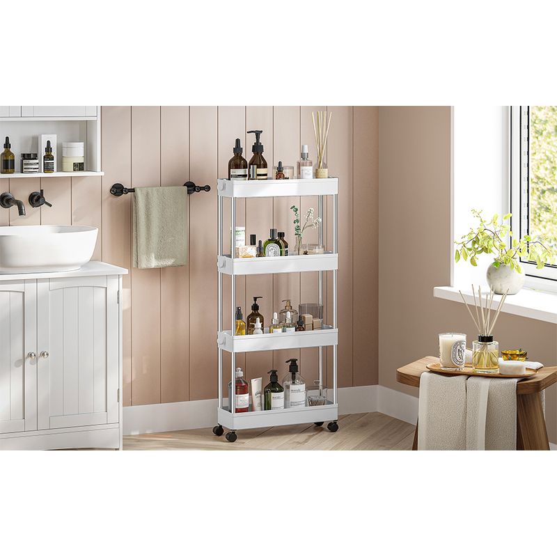 Casa si Gradina - Mobilier - Mobilier baie - Corpuri baie - Carucior de depozitare pe roti, pentru bucatarie sau baie, din plastic, cu 4 nivele, 40x13x88cm, alb - Infinity.ro