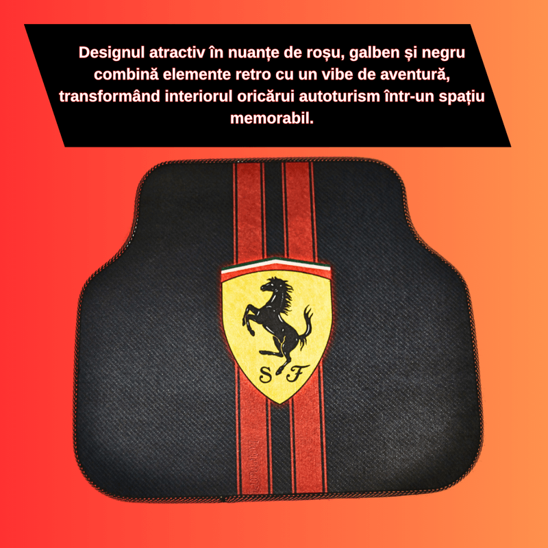 Auto si Moto - Intretinere auto - Covorase auto - Covorase auto universale DECOMAT – set 4 bucati lavabile, antiderapante, cu imprimeu sport „Scuderia Style” - Infinity.ro