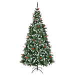 Casa si Gradina - Decoratiuni - Decoratiuni de sezon - Brad Artificial de Craciun 1.8m cu Nisip Alb, Conuri, Bace Rosii si Suport Metalic + Bec RGB Rotativ Cadou - Infinity.ro