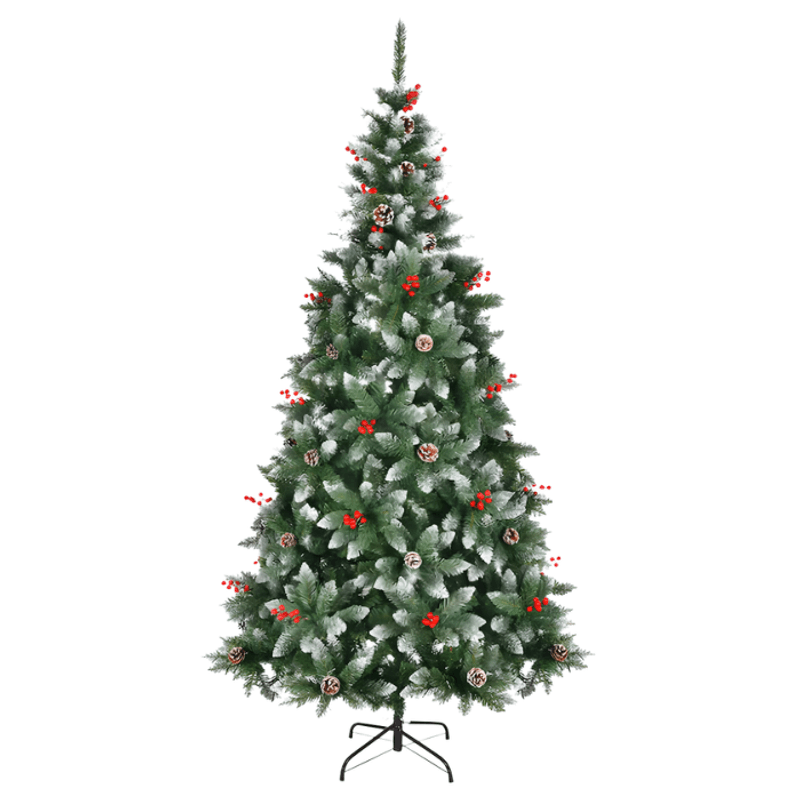 Casa si Gradina - Decoratiuni - Decoratiuni de sezon - Brad Artificial de Craciun 1.8m cu Nisip Alb, Conuri, Bace Rosii si Suport Metalic + Bec RGB Rotativ Cadou - Infinity.ro