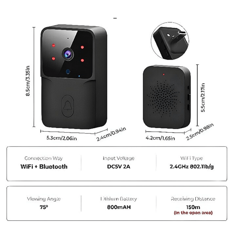 Casa si Gradina - Electrice - Accesorii electrice - Sonerii electrice - Sonerie electrica Enforose M8, wireless, video, 480P, noapte, dimensiuni 85x53x24mm, set complet - Infinity.ro