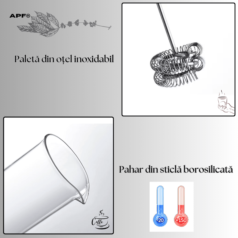 Electronice si Electrocasnice - Electrocasnice bucatarie - Preparare bauturi - Cafetiere - Aparat pentru spumare lapte, 450ml, sticla, portabil - Infinity.ro