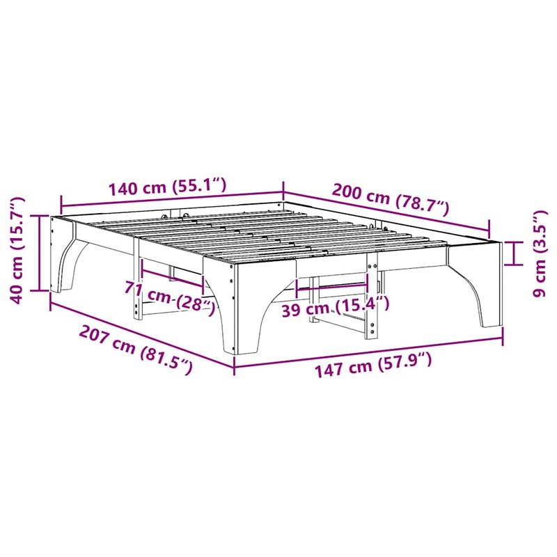 Casa si Gradina - Mobilier - Paturi si accesorii - Paturi - Cadru de pat Alb 140 x 200 cm Lemn de pin masiv - Infinity.ro