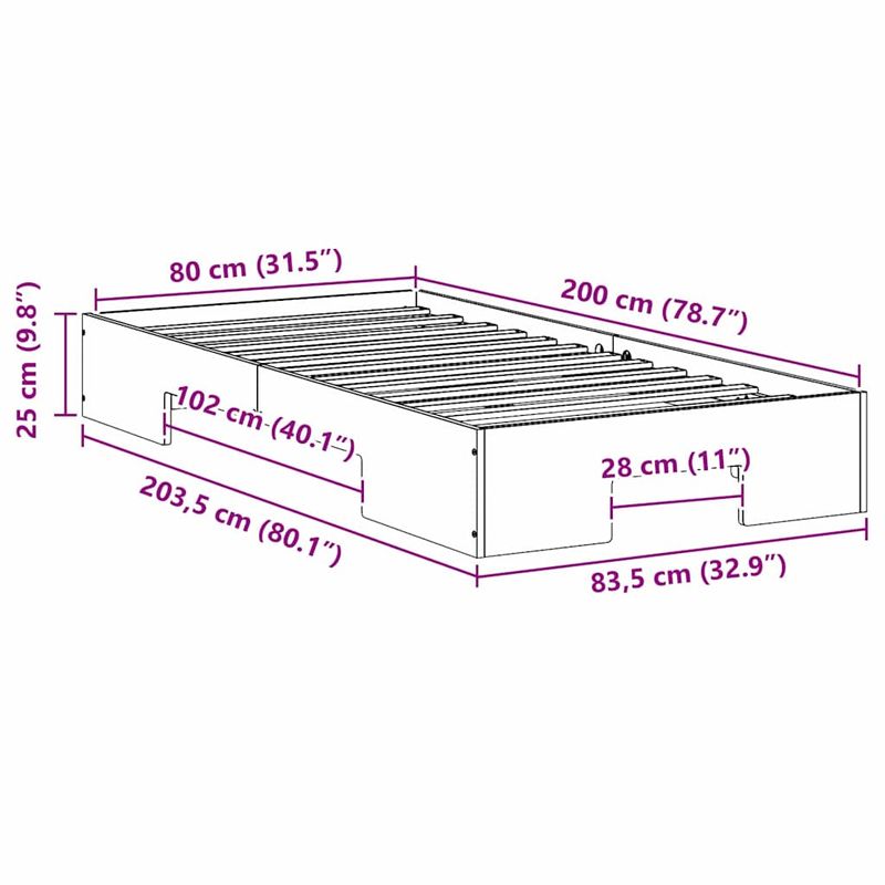 Casa si Gradina - Mobilier - Paturi si accesorii - Paturi - Cadru de pat de podea Maro 80 x 200 cm Lemn masiv de pin - Infinity.ro