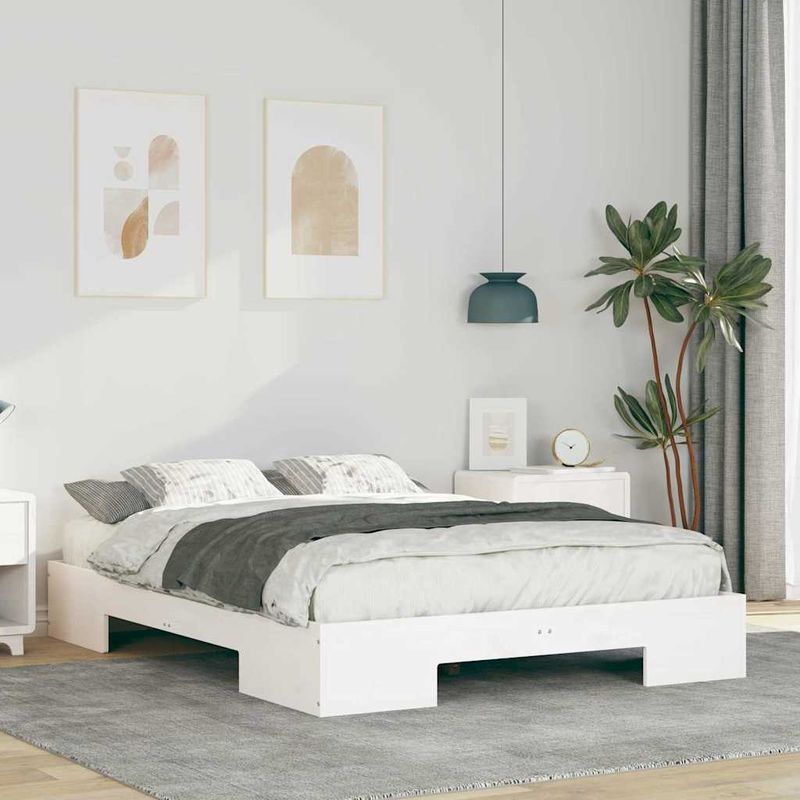 Casa si Gradina - Mobilier - Paturi si accesorii - Paturi - Cadru de pat de podea Alb 135 x 190 cm Lemn masiv de pin - Infinity.ro