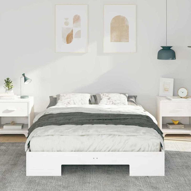 Casa si Gradina - Mobilier - Paturi si accesorii - Paturi - Cadru de pat de podea Alb 135 x 190 cm Lemn masiv de pin - Infinity.ro
