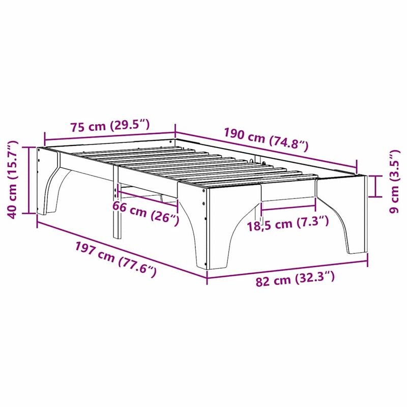 Casa si Gradina - Mobilier - Paturi si accesorii - Paturi - Cadru de pat Maro 75 x 190 cm Lemn de pin masiv - Infinity.ro