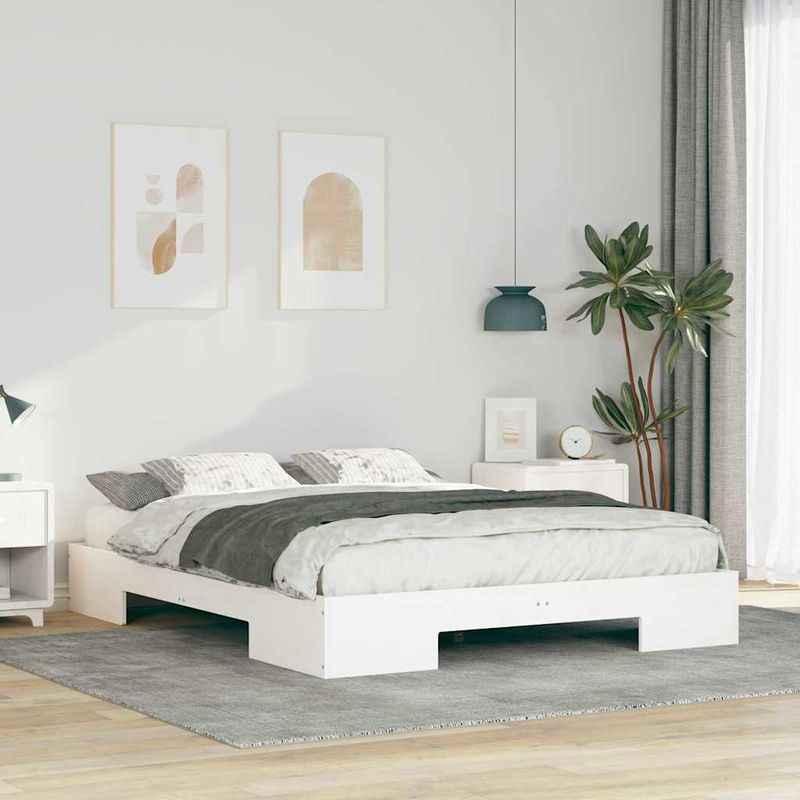 Casa si Gradina - Mobilier - Paturi si accesorii - Paturi - Cadru de pat de podea Alb 140 x 200 cm Lemn masiv de pin - Infinity.ro