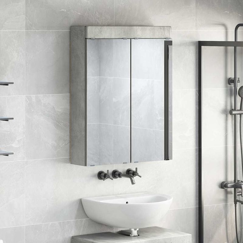 Casa si Gradina - Mobilier - Mobilier baie - Corpuri baie - Dulap cu oglinda pentru baie TULUM Gri din beton Lemn compozit - Infinity.ro