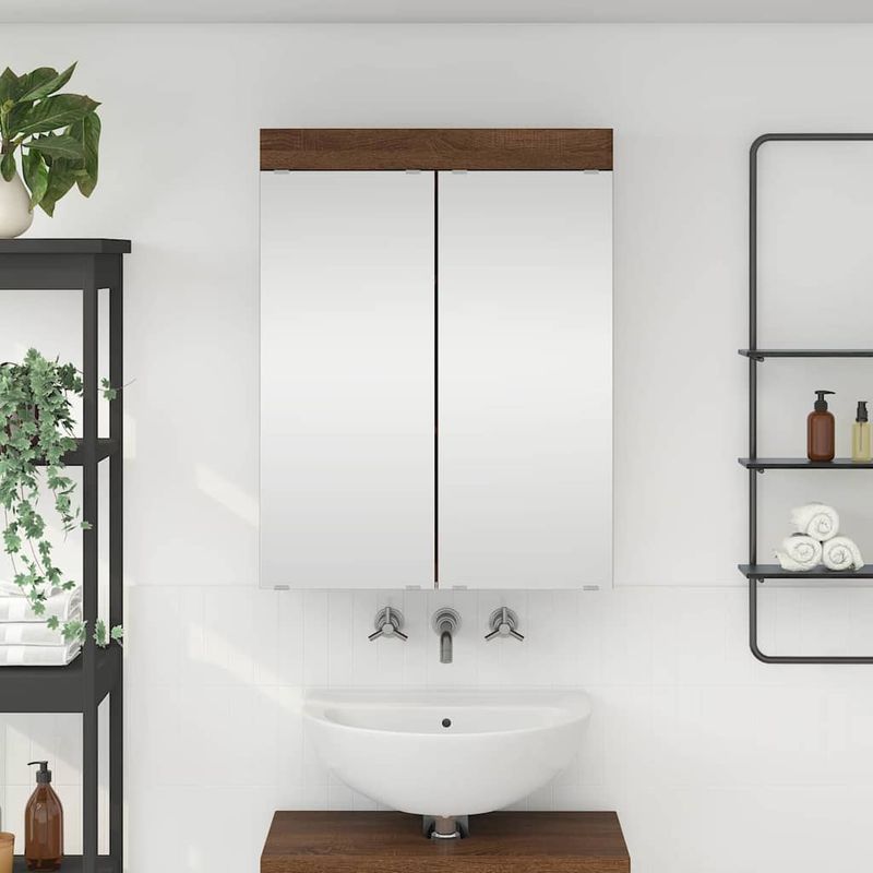 Casa si Gradina - Mobilier - Mobilier baie - Corpuri baie - Dulap cu oglinda pentru baie TULUM Stejar inchis Lemn compozit - Infinity.ro