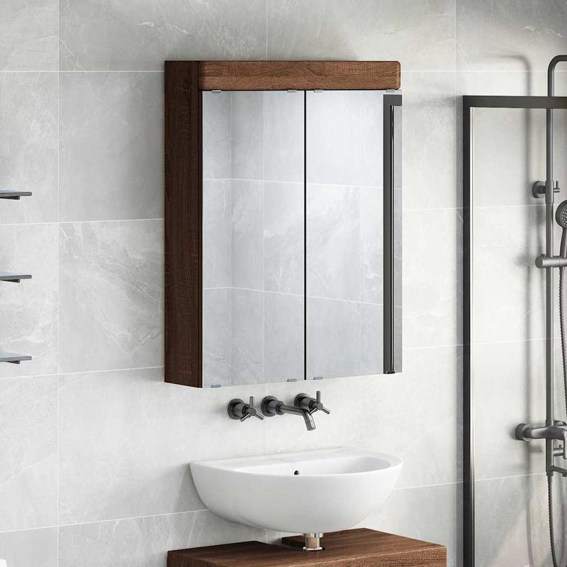 Casa si Gradina - Mobilier - Mobilier baie - Corpuri baie - Dulap cu oglinda pentru baie TULUM Stejar inchis Lemn compozit - Infinity.ro
