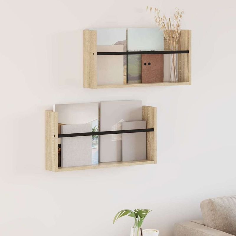 Casa si Gradina - Mobilier - Biblioteci si rafturi - Rafturi - Raft pentru reviste cu raft 2 pcs Stejar Sonoma 60 x 12 x 30 cm - Infinity.ro