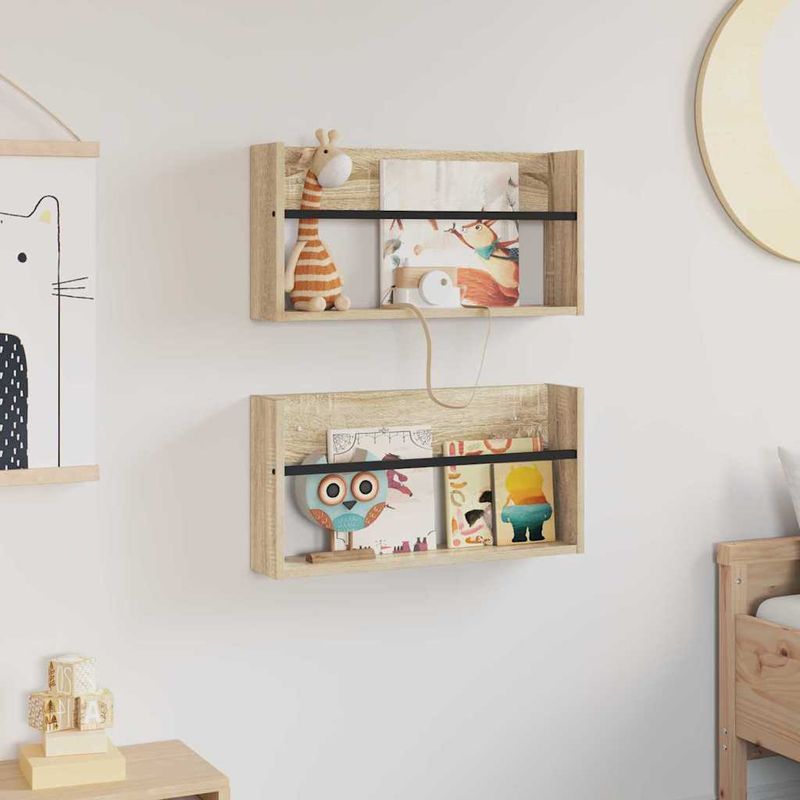 Casa si Gradina - Mobilier - Biblioteci si rafturi - Rafturi - Raft pentru reviste cu raft 2 pcs Stejar Sonoma 60 x 12 x 30 cm - Infinity.ro