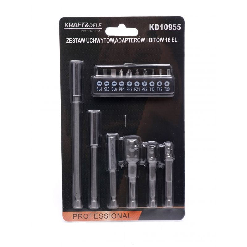 Casa si Gradina - Constructii - Scule electrice si accesorii - Seturi si accesorii pentru gaurit si insurubat - Set suporturi, adaptoare si biti 16 buc, KD10955, Kraft&Dele - Infinity.ro