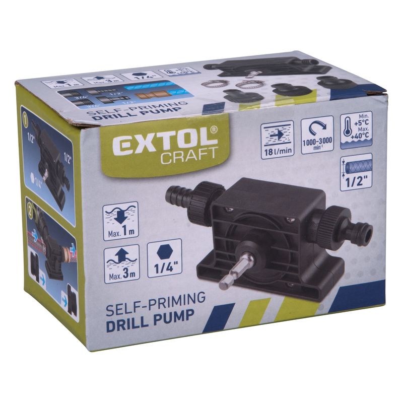 Casa si Gradina - Constructii - Scule electrice si accesorii - Seturi si accesorii pentru gaurit si insurubat - Pompa actionata de burghiu, EXTOL PREMIUM, 904001, debit 18l/min, max 3000/min - Infinity.ro