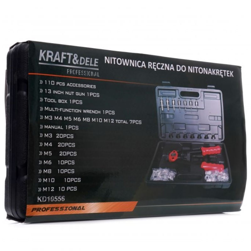 Casa si Gradina - Constructii - Scule de mana si unelte - Clesti si patenti - Cleste pentru nituit, Kraft&Dele KD10556, 110 piese, M3 - M10 - Infinity.ro