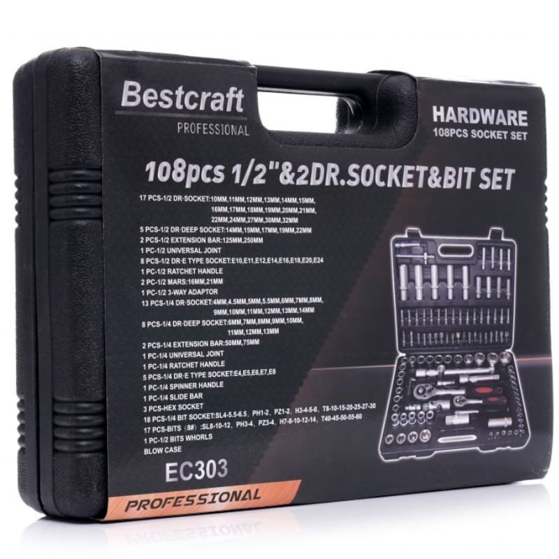 Casa si Gradina - Constructii - Scule de mana si unelte - Chei si truse chei - Set chei tubulare, 108 piese, EC303, Kraft&Dele - Infinity.ro