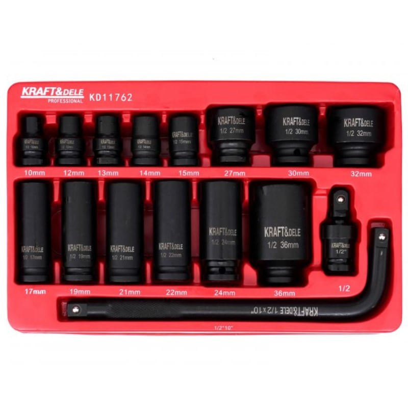 Casa si Gradina - Constructii - Scule de mana si unelte - Chei si truse chei - Trusa tubulare, Kraft&Dele, de impact 1/2" 16 buc, KD11762 - Infinity.ro