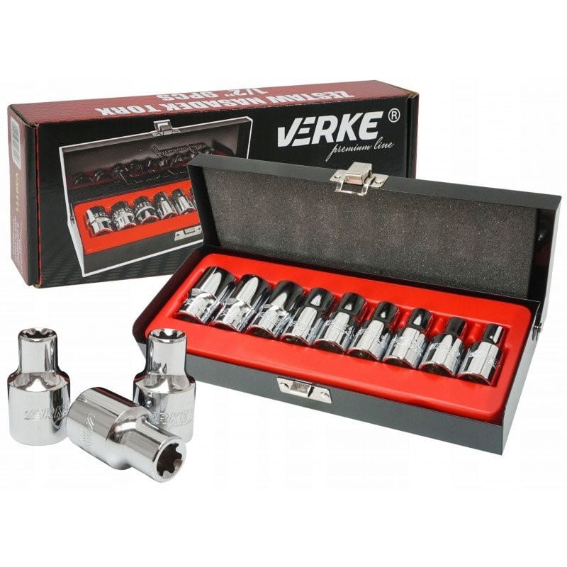 Casa si Gradina - Constructii - Scule de mana si unelte - Chei si truse chei - Set chei torx, Verke V39111, E10-E24, 1/2", 9 piese - Infinity.ro