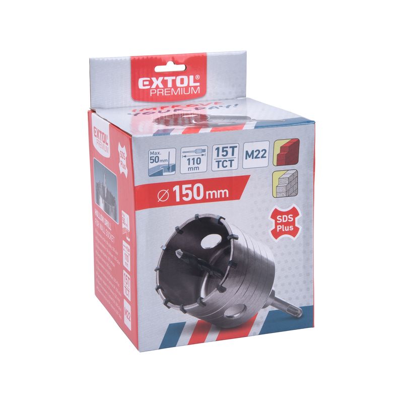 Casa si Gradina - Constructii - Scule electrice si accesorii - Seturi si accesorii pentru gaurit si insurubat - Coroana SDS PLUS pentru zidarie, EXTOL PREMIUM, 8801972, 150mm, M22 - Infinity.ro