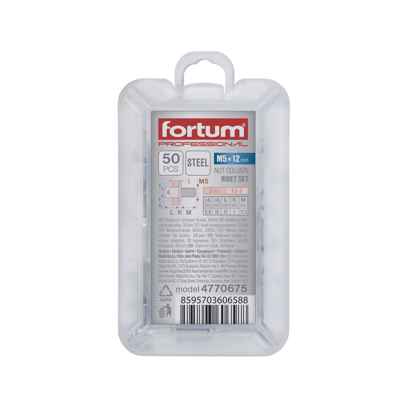 Casa si Gradina - Constructii - Scule electrice si accesorii - Seturi si accesorii pentru gaurit si insurubat - Set 50 de nituri din otel, M5x10mm, FORTUM, 477067 - Infinity.ro