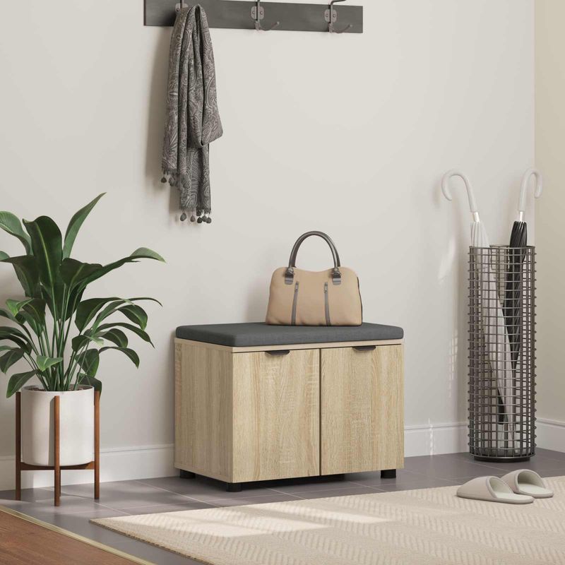 Casa si Gradina - Mobilier - Organizare si depozitare - Bancute - Banca pentru hol cu perna cu usa Stejar Sonoma 60 x 38 x 46 cm, - Infinity.ro