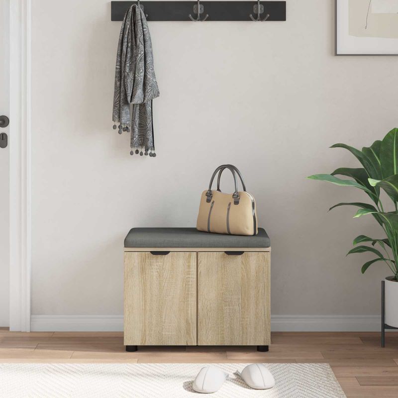Casa si Gradina - Mobilier - Organizare si depozitare - Bancute - Banca pentru hol cu perna cu usa Stejar Sonoma 60 x 38 x 46 cm, - Infinity.ro