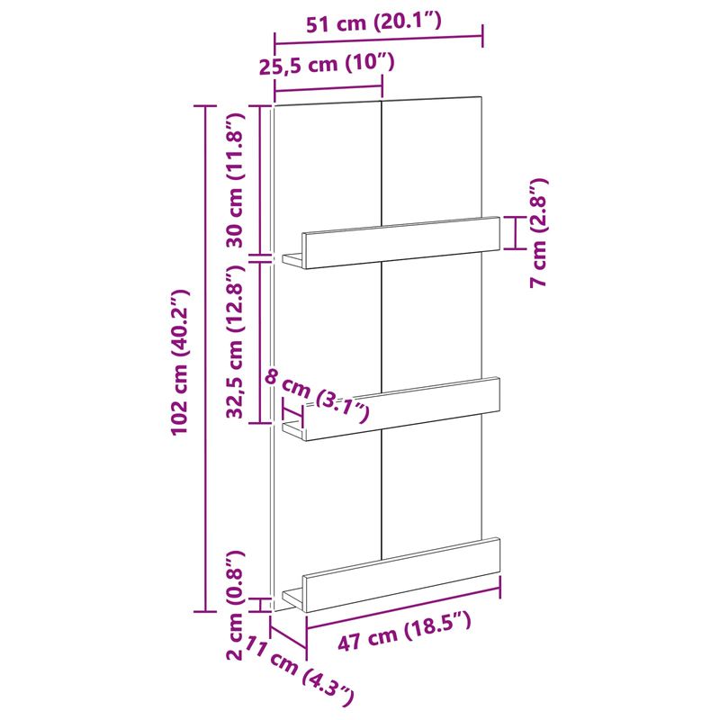 Casa si Gradina - Mobilier - Biblioteci si rafturi - Rafturi - Raft pentru reviste Gri Sonoma 51 x 11 x 102 cm Lemn compozit - Infinity.ro