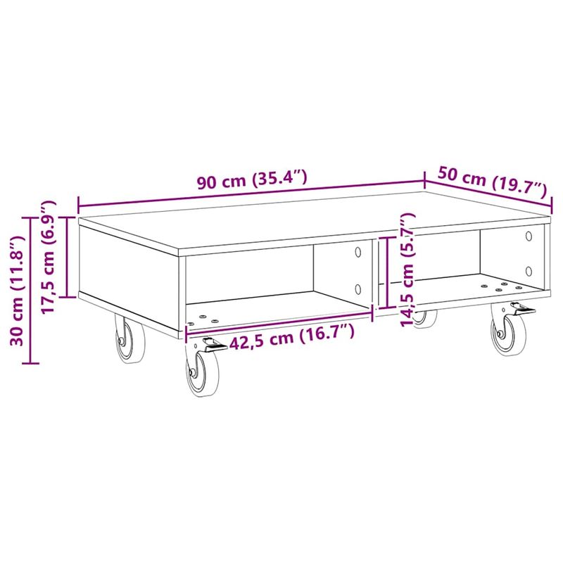 Casa si Gradina - Mobilier - Mese si birouri - Mese living - Masa laterala cu roti Lemn vechi 90 x 50 x 30 cm Lemn compozit - Infinity.ro