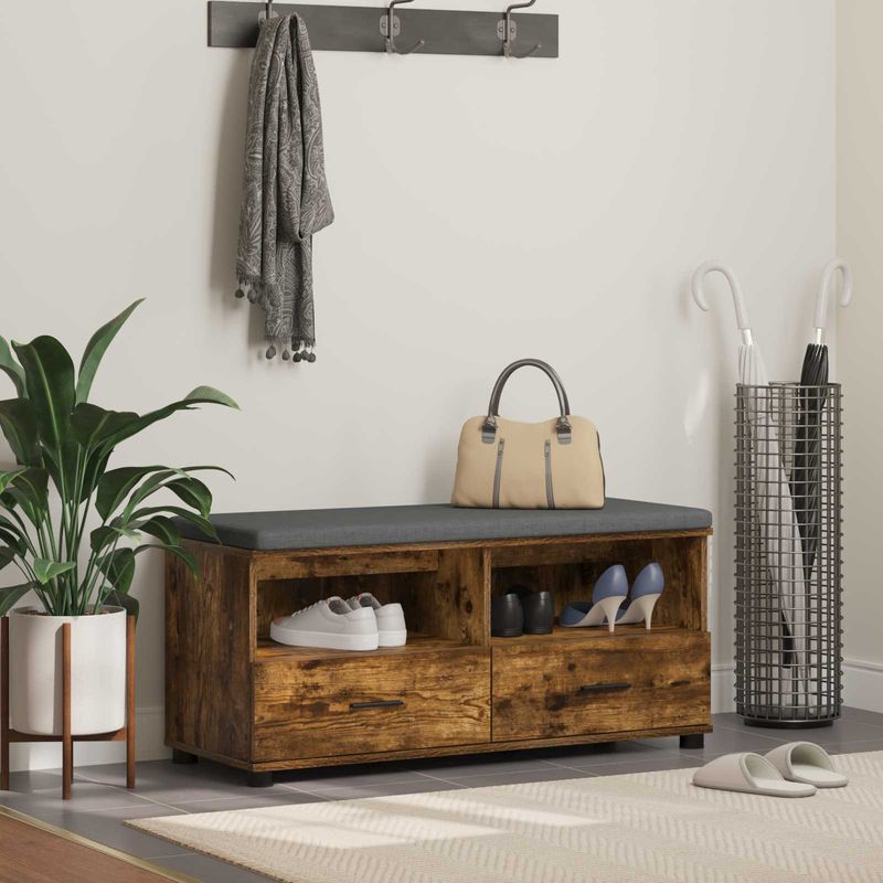 Casa si Gradina - Mobilier - Canapele si coltare - Banchete - Banca pentru hol cu perna Stejar fumuriu 100 x 38 x 46 cm - Infinity.ro