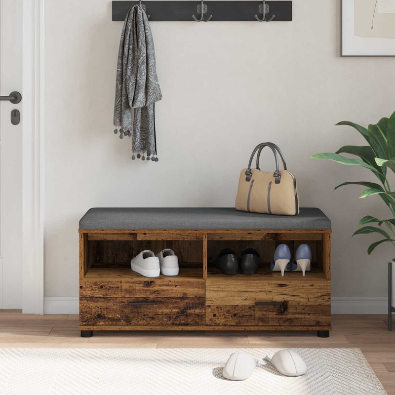 Casa si Gradina - Mobilier - Organizare si depozitare - Bancute - Banca pentru hol cu perna cu sertar Lemn vechi 100 x 38 x 46 cm - Infinity.ro