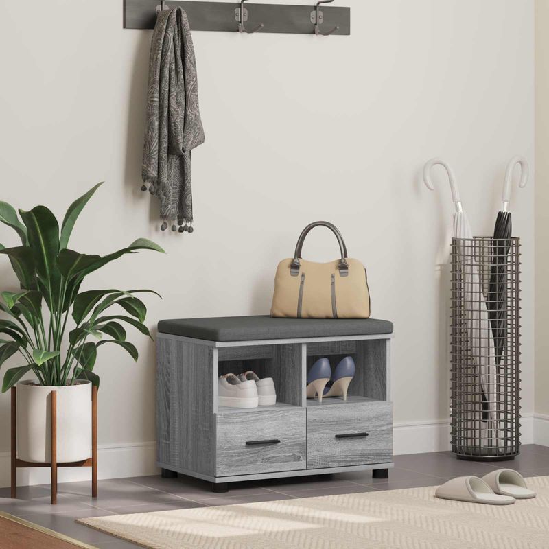 Casa si Gradina - Mobilier - Organizare si depozitare - Bancute - Banca pentru hol cu perna cu sertar Gri Sonoma 60 x 38 x 46 cm - Infinity.ro
