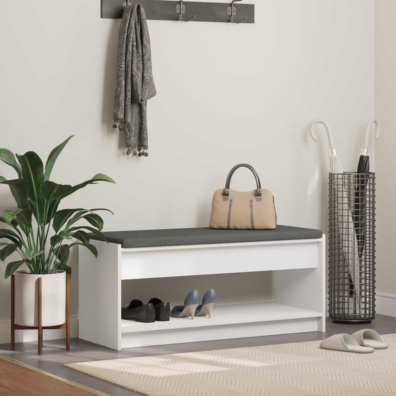 Casa si Gradina - Mobilier - Organizare si depozitare - Bancute - Banca pentru hol cu perna cu raft Alb 103 x 38 x 45 cm - Infinity.ro