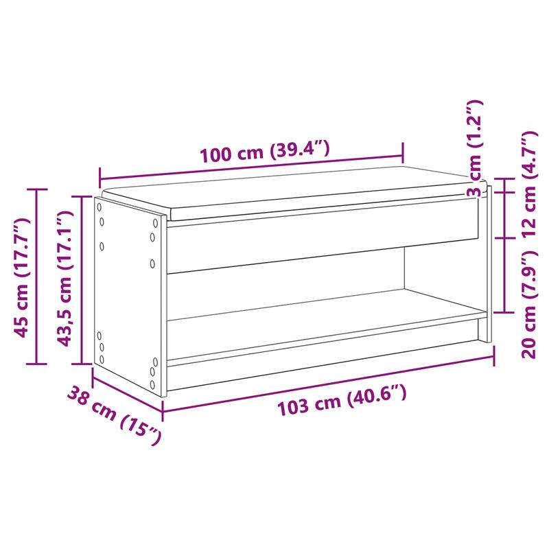 Casa si Gradina - Mobilier - Organizare si depozitare - Bancute - Banca pentru hol cu perna cu raft Stejar Negru 103 x 38 x 45 cm - Infinity.ro