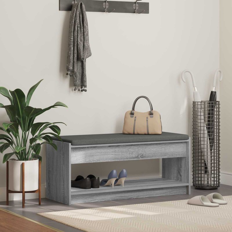 Casa si Gradina - Mobilier - Organizare si depozitare - Bancute - Banca pentru hol cu perna cu raft Gri Sonoma 103 x 38 x 45 cm - Infinity.ro
