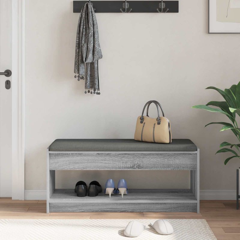 Casa si Gradina - Mobilier - Organizare si depozitare - Bancute - Banca pentru hol cu perna cu raft Gri Sonoma 103 x 38 x 45 cm - Infinity.ro
