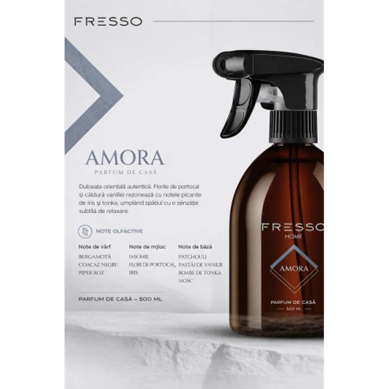 Casa si Gradina - Decoratiuni - Aromaterapie si lumanari - Odorizante camera - Parfum Premium de Camera, cu efect instantaneu si persistenta ridicata Fresso Home Spray Amora, 500ml - Infinity.ro
